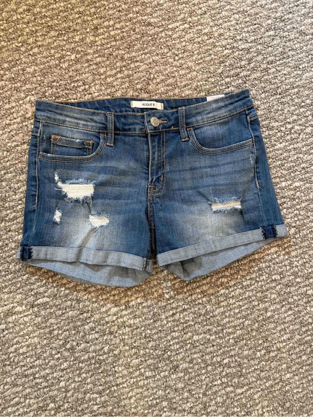 Women's Distressed Denim Roll-Cuff Shorts - Blue